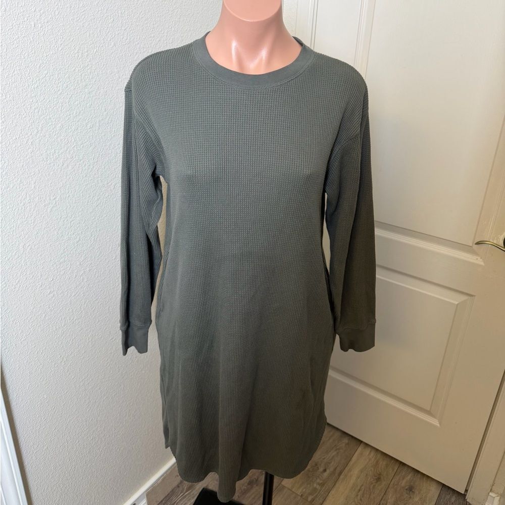 Uniqlo Olive Green Waffle Knit Long Sleeve Dress Sz S